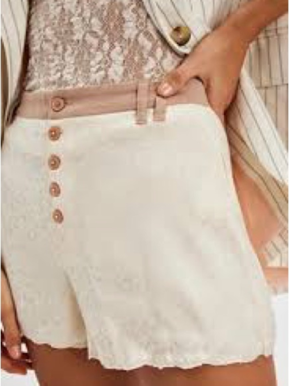 Free People Claudia Tap Cream Shorts with Button Detail